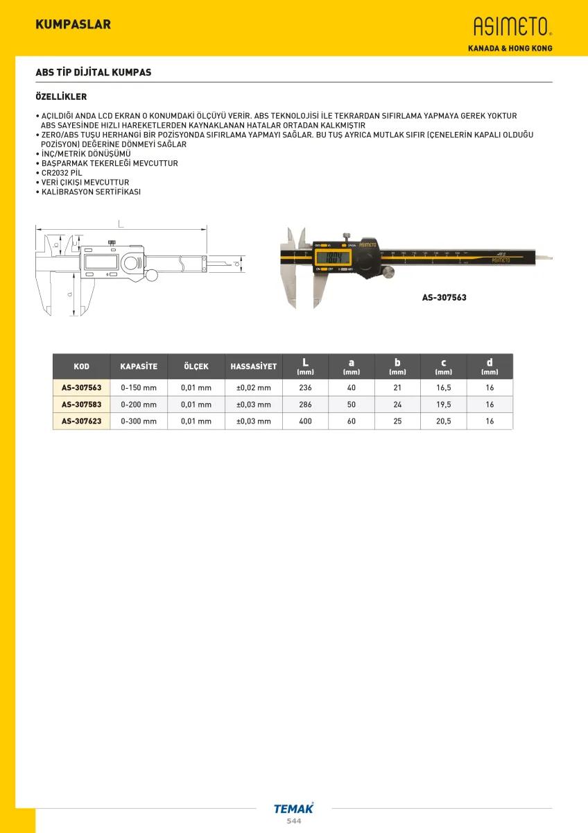 Asimeto AS-307563 Abs Dijital Kumpas 0-150mmx0.01 — görsel 2