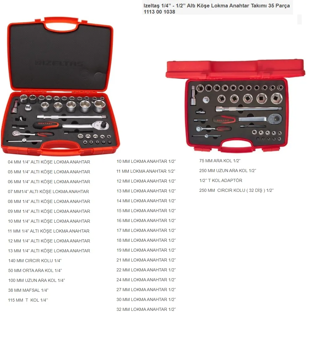 İzeltaş 1/4" - 1/2" Altı Köşe Lokma Anahtar Takımı 35 Parça 1113001038 — görsel 2