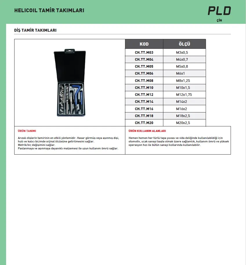 PLD Helicoil (Diş) Tamir Takımı HSS — M10 — görsel 2