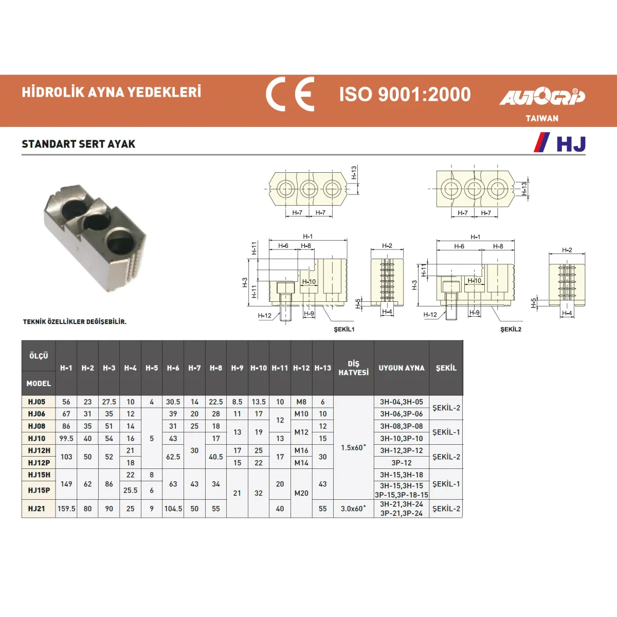 Autogrip ATG-HJ3-10 10" Hidrolik Yedek Sert Ayak Takımı — görsel 2