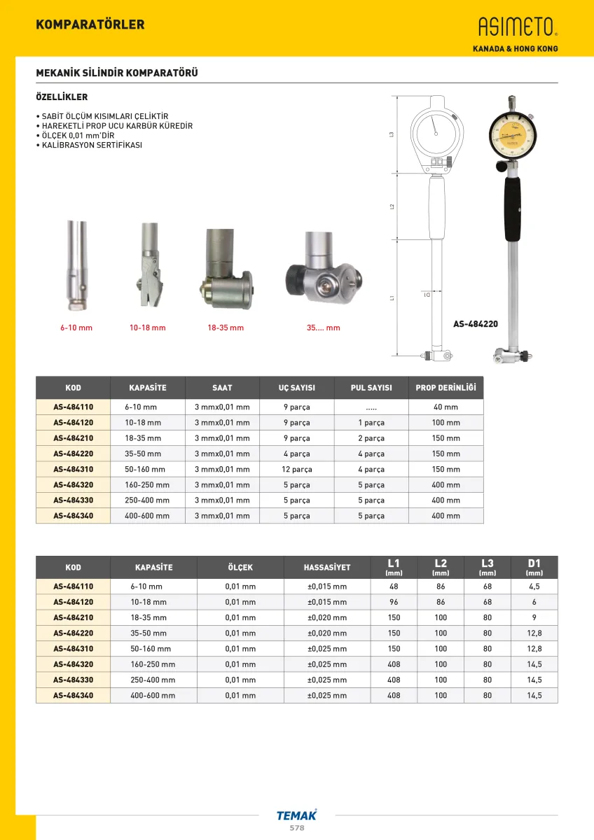 Asimeto AS-484220  35-50Mmx0.01 Mekanik Silindir Komparatörü — görsel 2