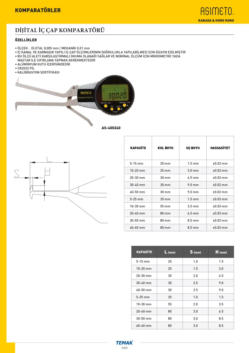 Asimeto AS-400230 20-40X0.005Mm Dijital İç Çap Komparatörü — görsel 2