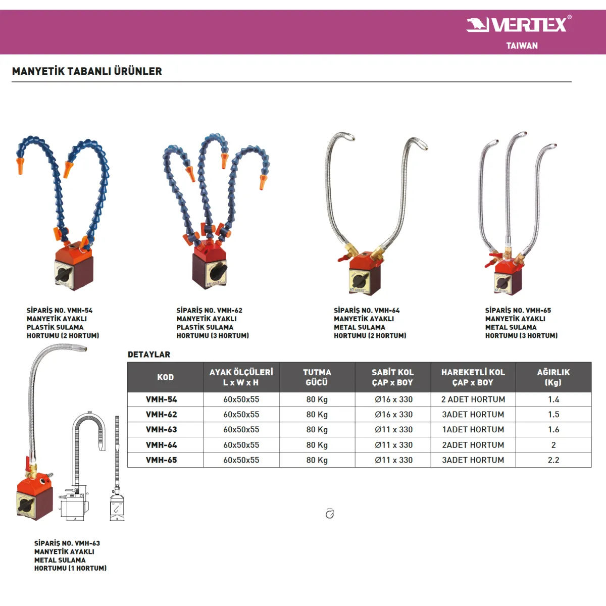 Vertex VMH-64 62x50mm 2'li Manyetik Ayaklı Sulama Hortumu — görsel 2