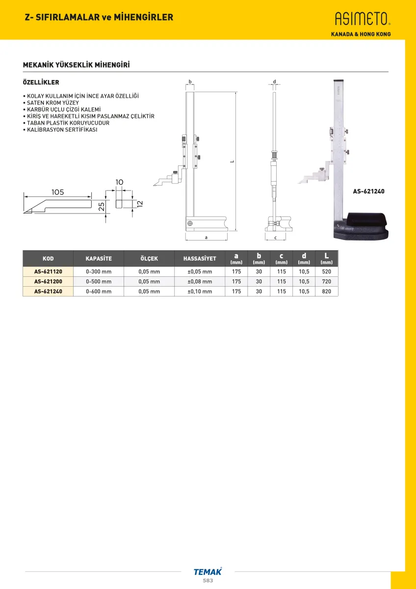 Asimeto AS-621240  0-600Mmx0.05 Mekanik Yükseklik Mihengiri — görsel 2
