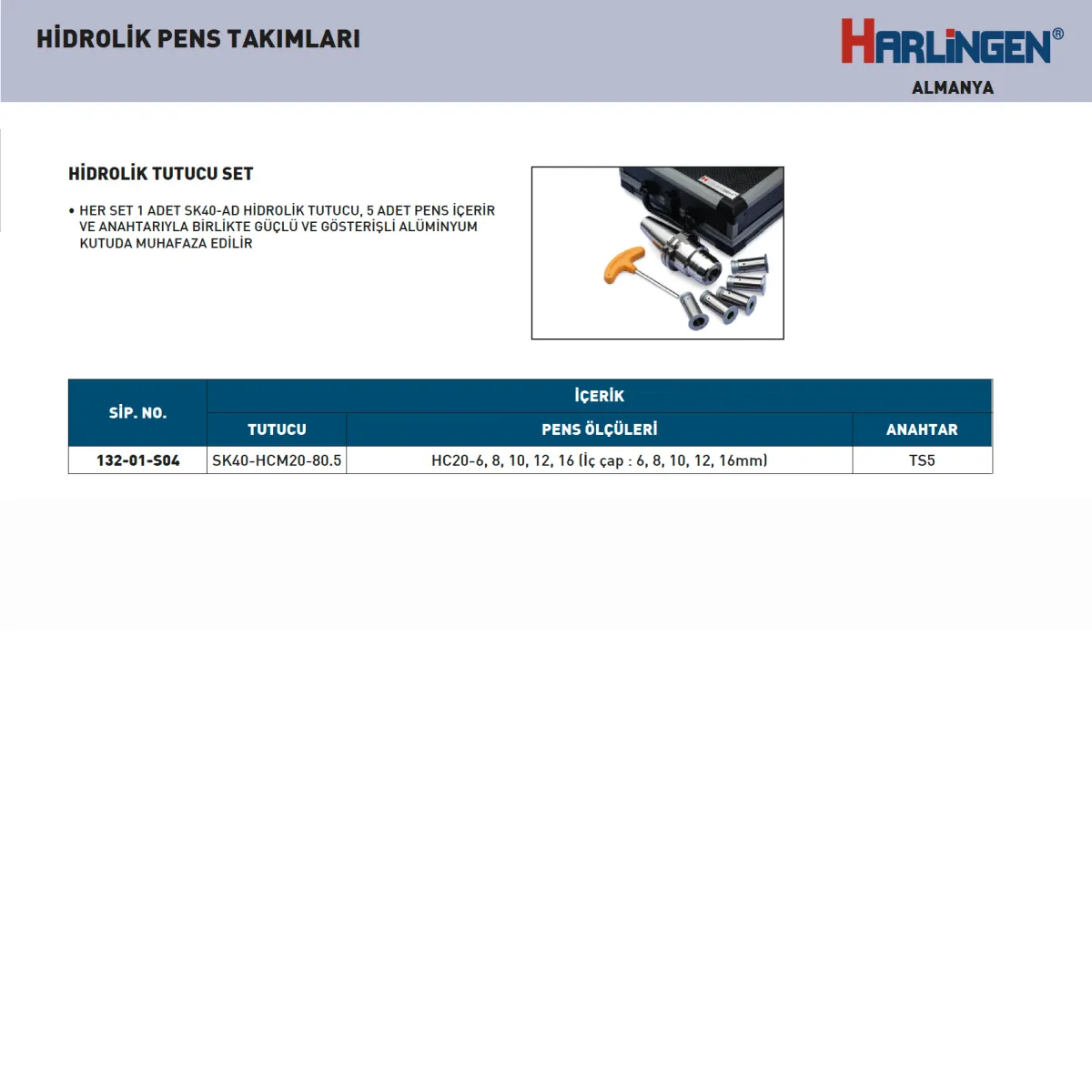 Harlingen HR.132-01-S04 Sk40-Hcm20-80.5 Hidrolik Tutucu Set — görsel 2