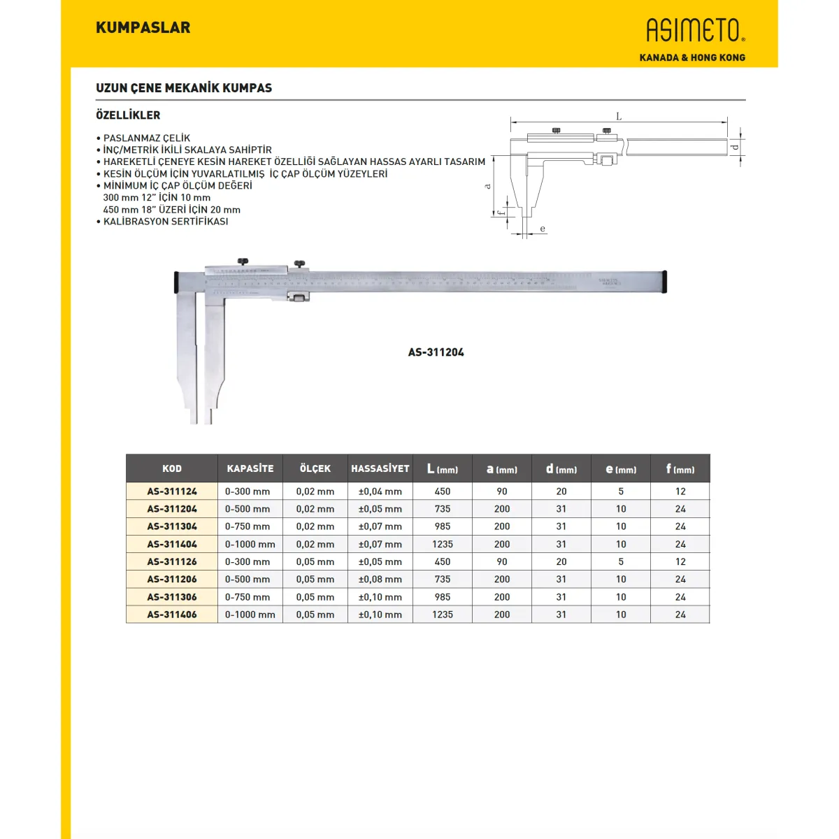 Asimeto AS-311204 Uzun Çene Mekanik Kumpas 0-500mmx0.02 — görsel 2