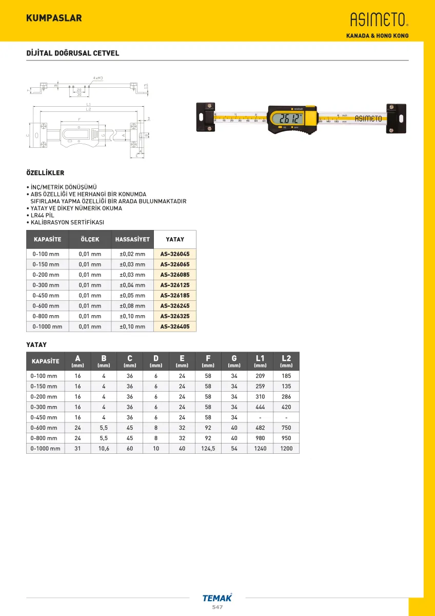 Asimeto AS-326065 0-150Mmx0.03 Yatay Dijital Doğrusal Cetvel — görsel 2