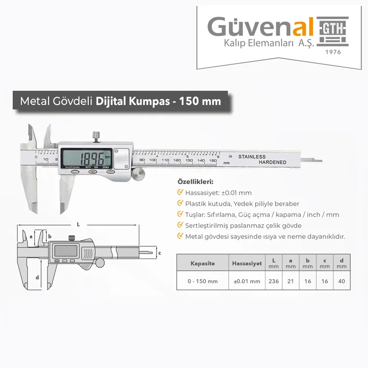 Güvenal Metal Gövdeli Dijital Kumpas  - 150 mm — görsel 2