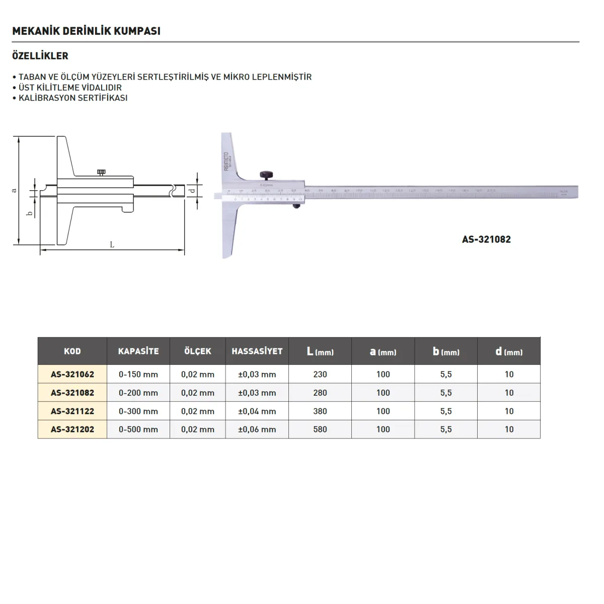 Asimeto AS-321062 Mekanik Derinlik Kumpası 0-150Mmx0.02 — görsel 2