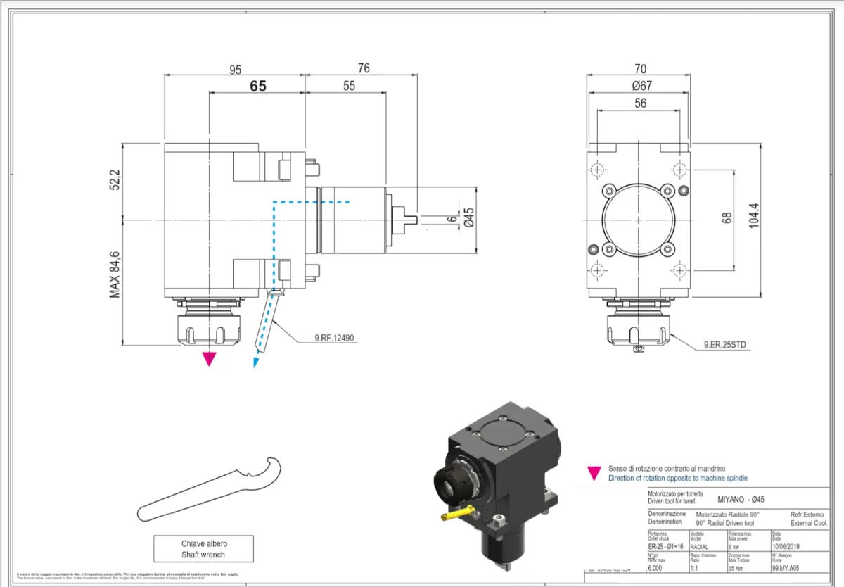 Gerardi BMT45 ER25 6.000 Rpm Radial 90 Derece Canlı Takım — görsel 2