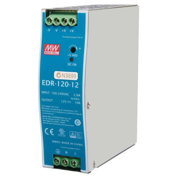 Meanwell EDR-120-12 12VDC 10A Ray Montaj Tip Regüle Güç Kaynağı