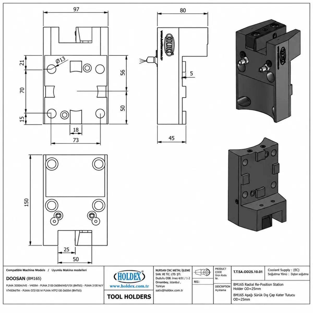 Holdex 25x25mm TT.SA.OD25.10.01 BMT65 Dış Çap Kater Tutucu — görsel 2
